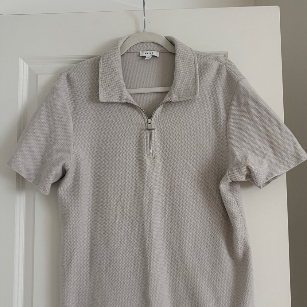 Reiss Cotton Light Gray Half-Zip Polo Shirt